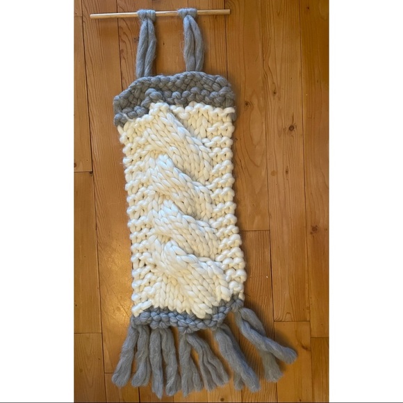 Boho braided wall tapestry gray and off white - Picture 7 of 8